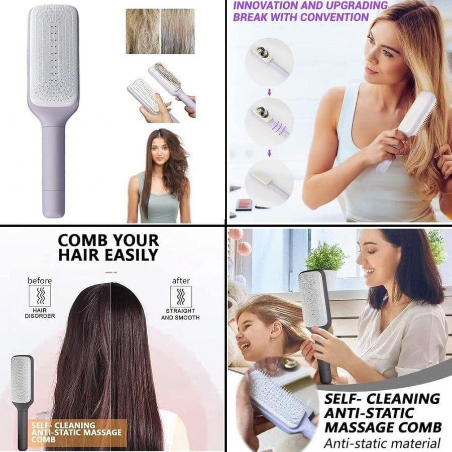 CleanSweep Comb | Self-cleaning Anti-static Massage Comb for Adults and Kids