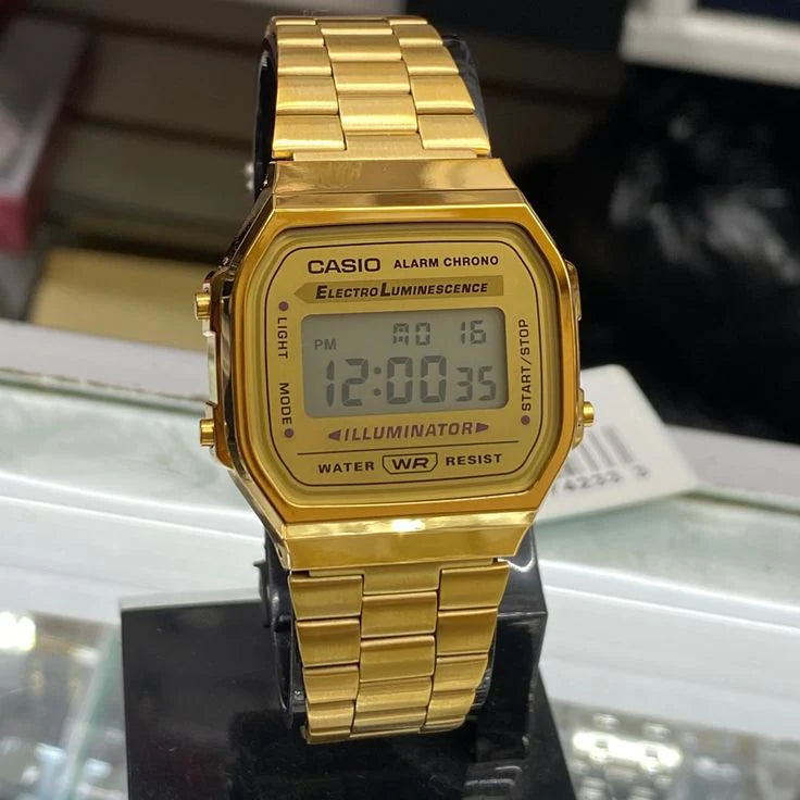 Casio Vintage 168 | Digital Unisex Watch (Gold)