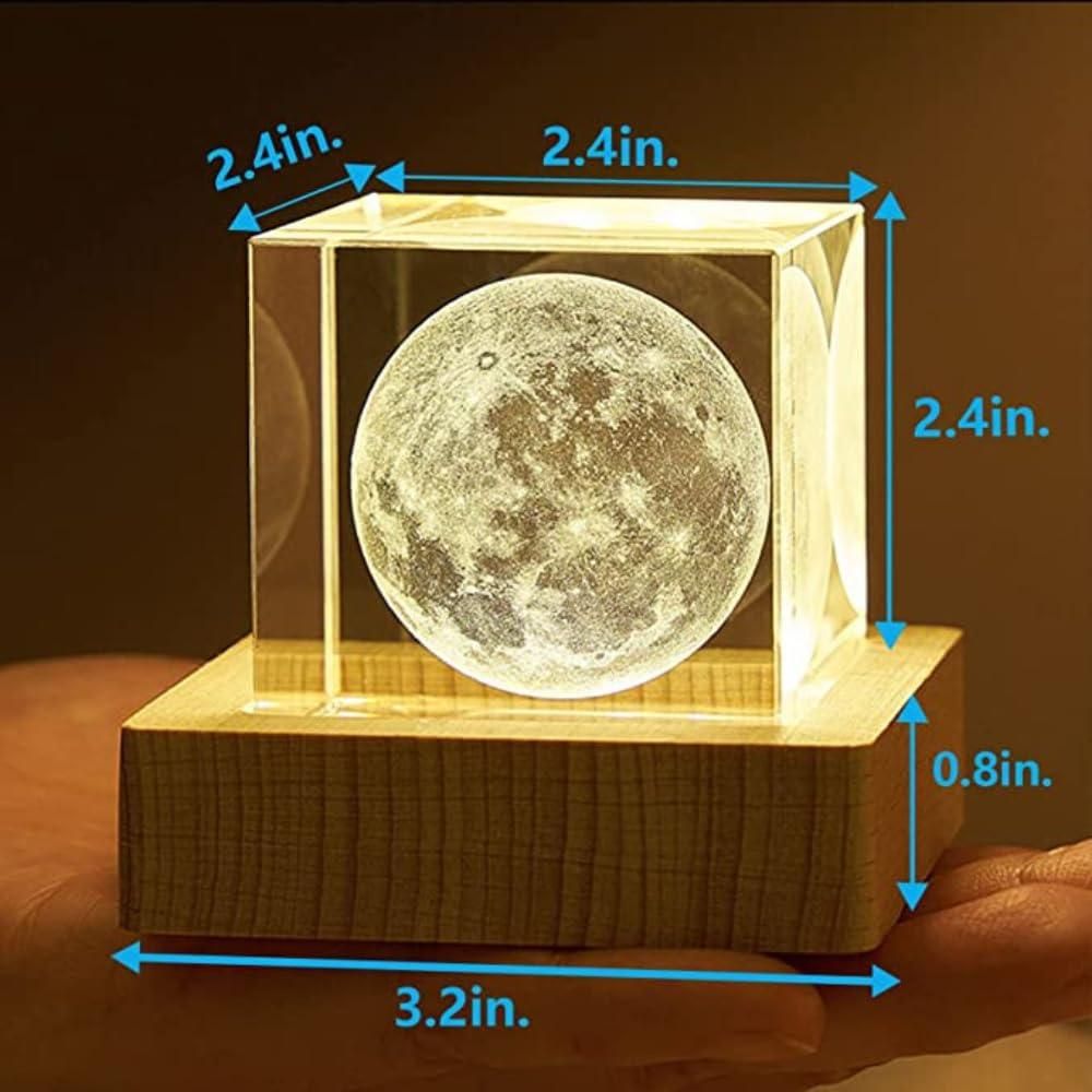 Lunar Glow Cube | 3D Crystal Cube Moon with LED Night Lamp